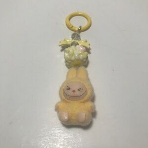 Trendy Pastel Yellow Bunny Ears Key Chain Purse Charm Crystal Accent Adorable